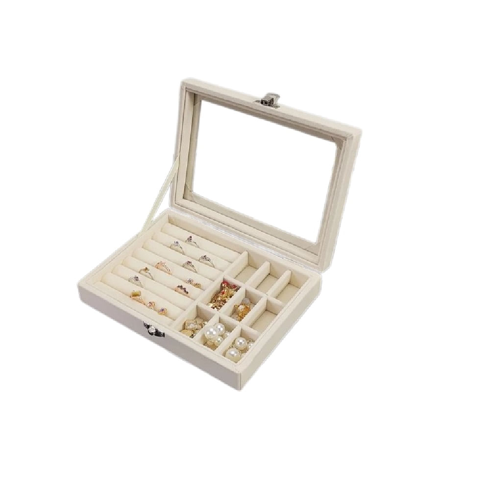 Caja Cofre Joyero Portátil Multiusos para Joyas Pulseras y Aretes Color Beige Caja Cofre Joyero Portátil Multiusos para Joyas Pulseras y Aretes Color Beige