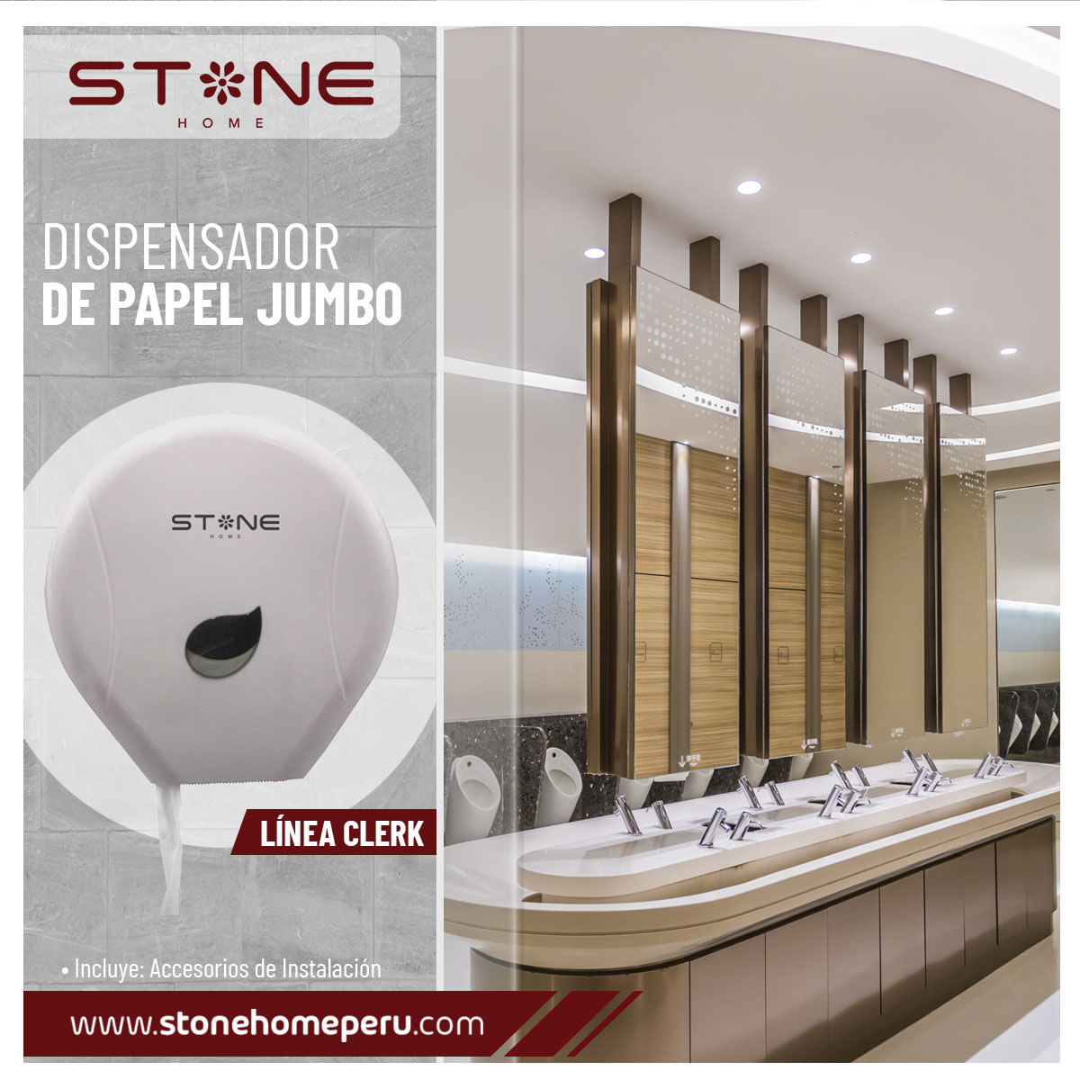 Dispensador de Papel Jumbo Blanco Linea Clerk - Stone