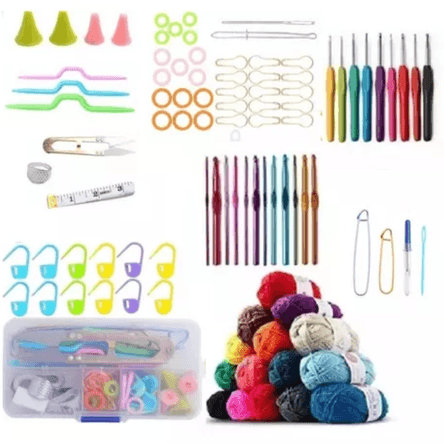 Set de Crochet Colección 78 Accesorios 15 Ovillos Lana 100gr Cada Una