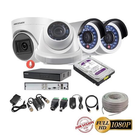 kit 4 Cámaras Seguridad FULLHD Hikvision + 1TB + AUDIO + Cable