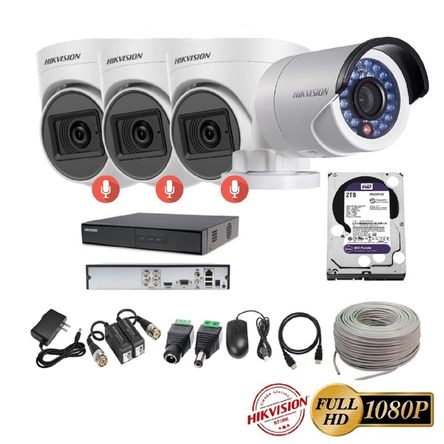 kit 4 Cámaras Seguridad FULLHD Hikvision + 2TB + AUDIO + Cable