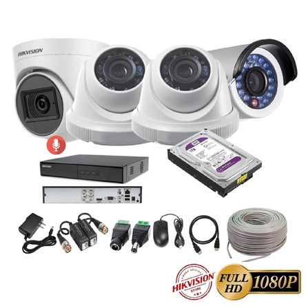 kit 4 Cámaras Seguridad FULLHD Hikvision + 1TB + AUDIO + Cable