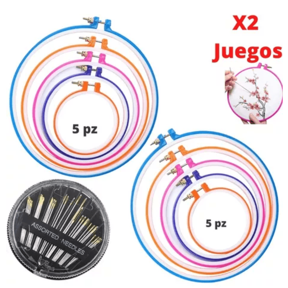 2 Juegos de Bastidor para Bordar Aros de Bordado Plástico Mas 15 Agujas de Mano 2 Juegos de Bastidor para Bordar Aros de Bordado Plástico Mas 15 Agujas de Mano