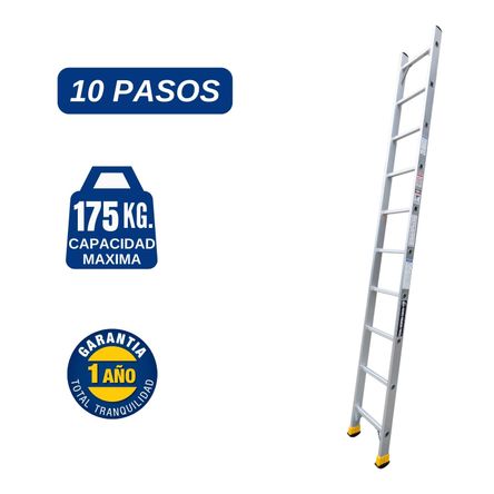 Escalera Aluminio Arrimo de 10 Pasos Cap. Carga Max: 175 Kg Bronco American