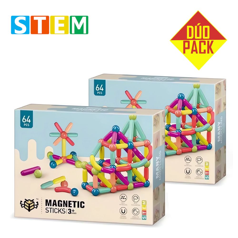 Bloques magnéticos Didácticos de Construcción STEM Caja 64 Piezas Dúo Pack Bloques magnéticos Didácticos de Construcción STEM Caja 64 Piezas Dúo Pack