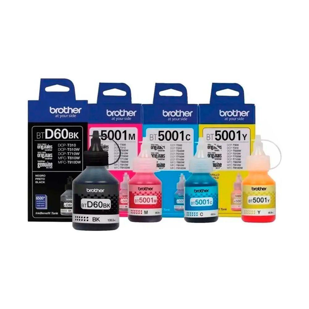 Pack de Tinta Brother BTD-60BK Negro y BT-5001 Cyan Magenta Yellow Original Pack de Tinta Brother BTD-60BK Negro y BT-5001 Cyan Magenta Yellow Original