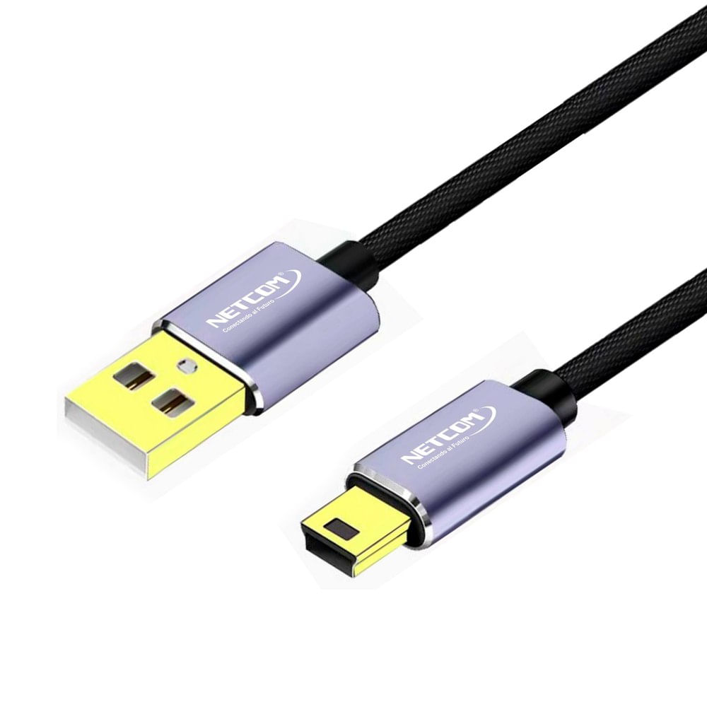 Cable USB 2.0 a Mini USB V3 5 pines 1.8 Metros NETCOM 480Mbps Nylon Cable USB 2.0 a Mini USB V3 5 pines 1.8 Metros NETCOM 480Mbps Nylon