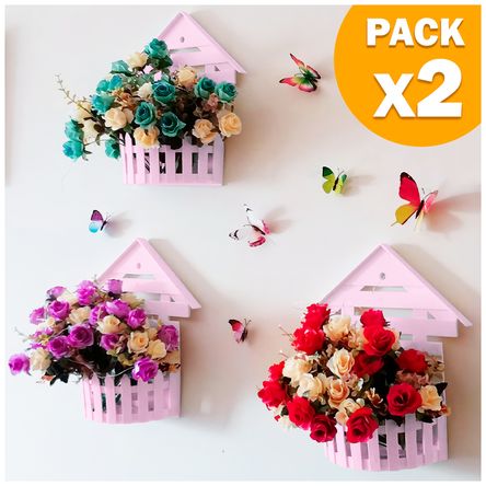 Pack X2 Macetero Decorativo Maceta Colgante de Pared Casita L10 RS