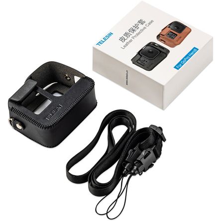 Estuche de Cuero Sintético Negro Telesin con Correa para El Cuello para Gopro Hero8 Estuche de Cuero Sintético Negro Telesin con Correa para El Cuello para Gopro Hero8