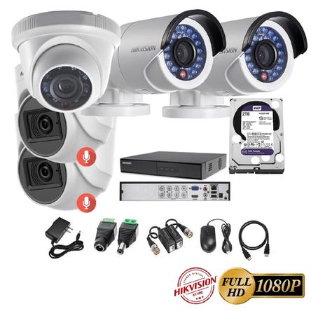 kit 5 Cámaras Seguridad FULLHD Hikvision + 2TB + AUDIO