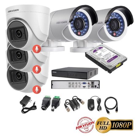 kit 5 Cámaras Seguridad FULLHD Hikvision + 1TB + AUDIO