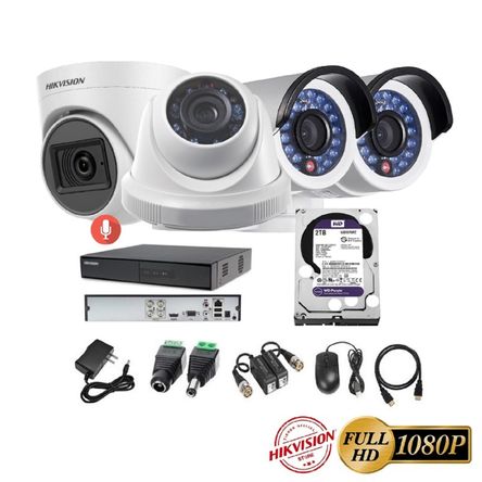 kit 4 Cámaras Seguridad FULLHD Hikvision + 2TB + AUDIO