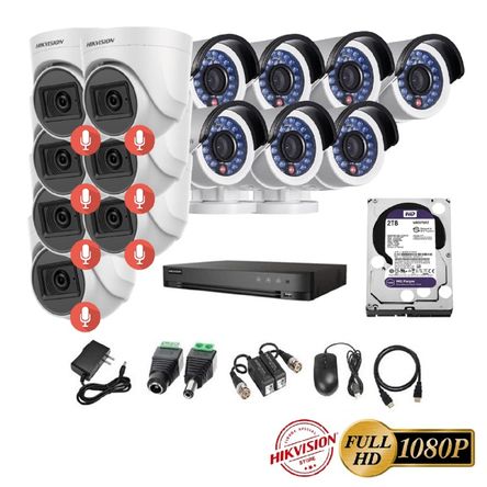 kit 14 Cámaras Seguridad FULLHD Hikvision + 2TB + AUDIO