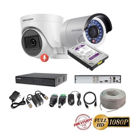 kit 2 Cámaras Seguridad FULLHD Hikvision + 1TB + AUDIO + Cable