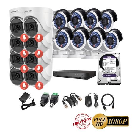 kit 16 Cámaras Seguridad FULLHD Hikvision + 2TB + AUDIO