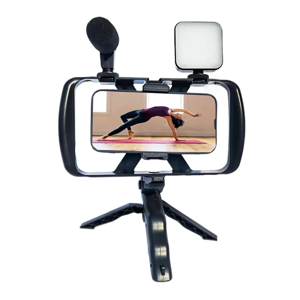 Kit de Grabación Vlogger Mini Trípode Micrófono Control Luz Led