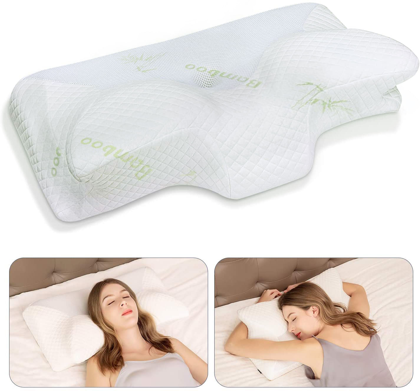 Almohada Ortopedica Viscoelastica para Dormir de Lado boca Abajo y Arriba con Funda de Bamboo