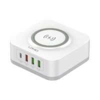 Cargador de Escritorio de 32W Carga Rápida AW004 Inalámbrica y 4 USB
