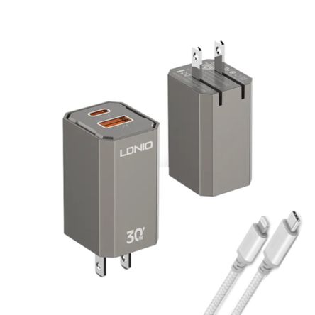 Cargador de Carga Rápida 30W LDNIO A2527C Incluye Cable USB-C a Lightning Ldnio