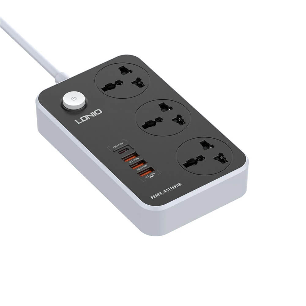 Supresor De Picos Extensión SC3412 LDNIO 3 Tomas Universales 3 USB-A y 1 USB-C