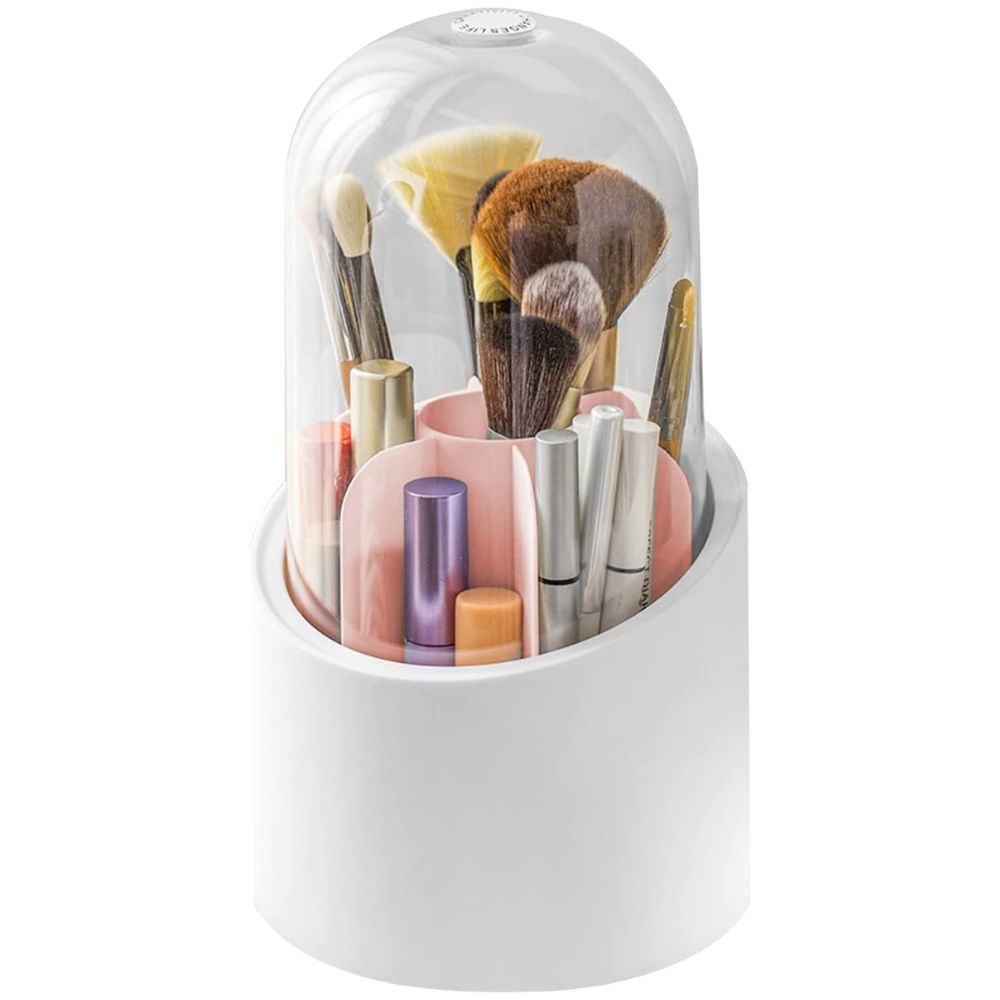Porta brochas de maquillaje con tapa Caja de almacenamiento de maquillaje  organizador de brochas de gran capacidad, organizador de cosméticos, rosa  JM
