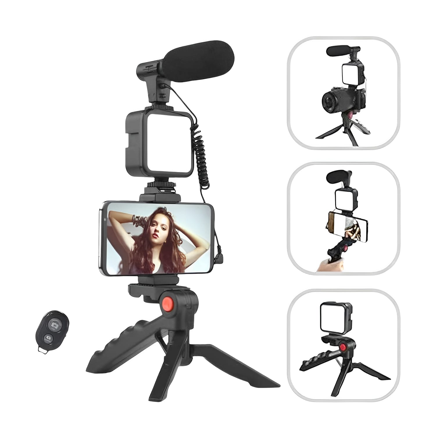 Kit de Grabación Vlogging Trípode Luz Led y Micrófono