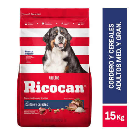 Comida para Perros Ricocan Adultos Corderos Razas Medianas y Grandes 15 Kg