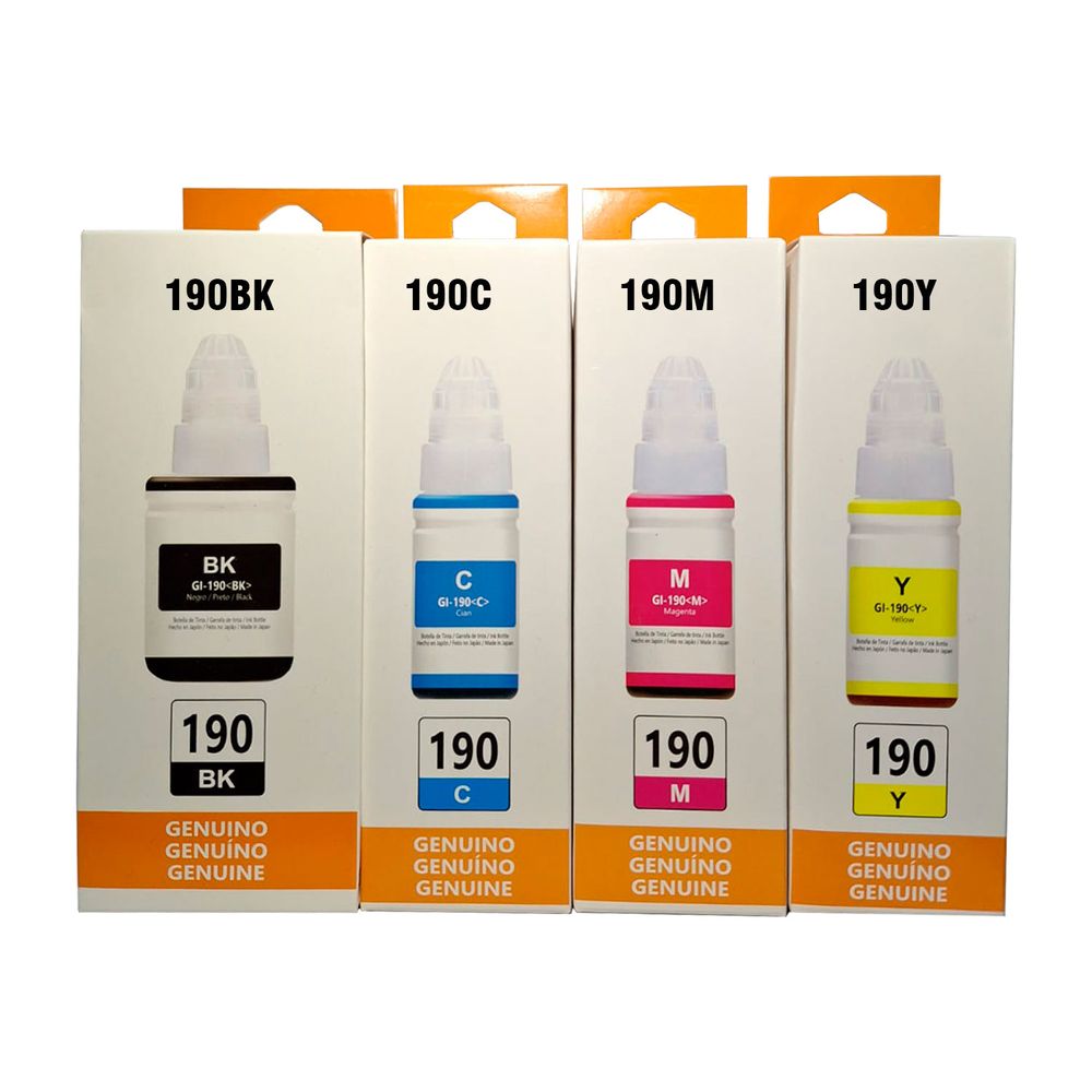 Juego de Tinta GI-190 Compatible para Canon Negro Cyan Magenta Yellow Juego de Tinta GI-190 Compatible para Canon Negro Cyan Magenta Yellow