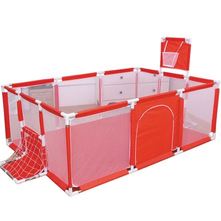 Corral de Juegos para Bebé con aro de Básquet y arco de Fútbol Rojo Corral de Juegos para Bebé con aro de Básquet y arco de Fútbol Rojo