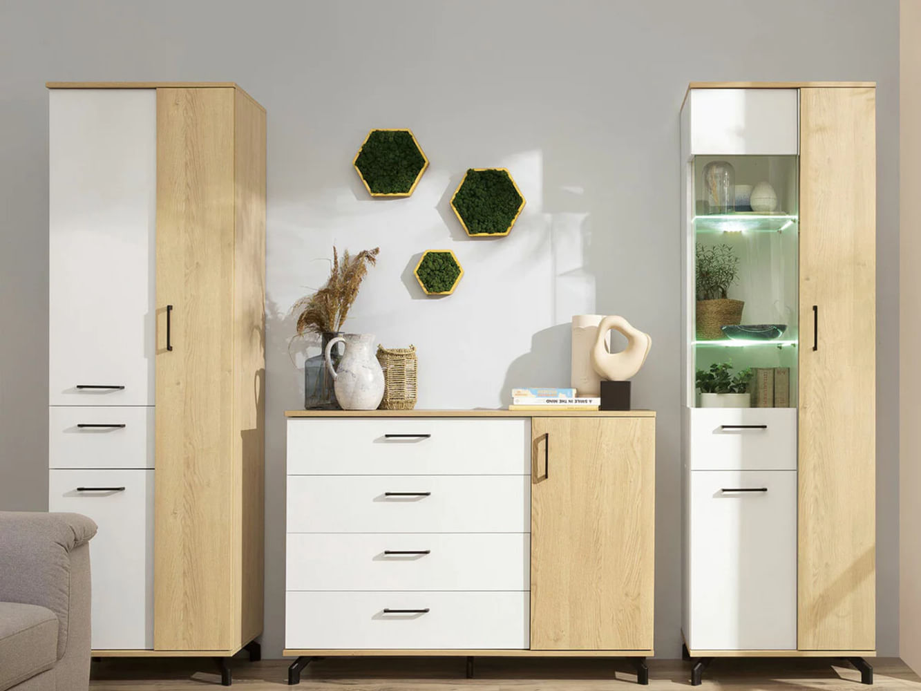 Aparador Rústico Omaha 4 cajones 1 puerta TU MESITA color Blanco/Haya