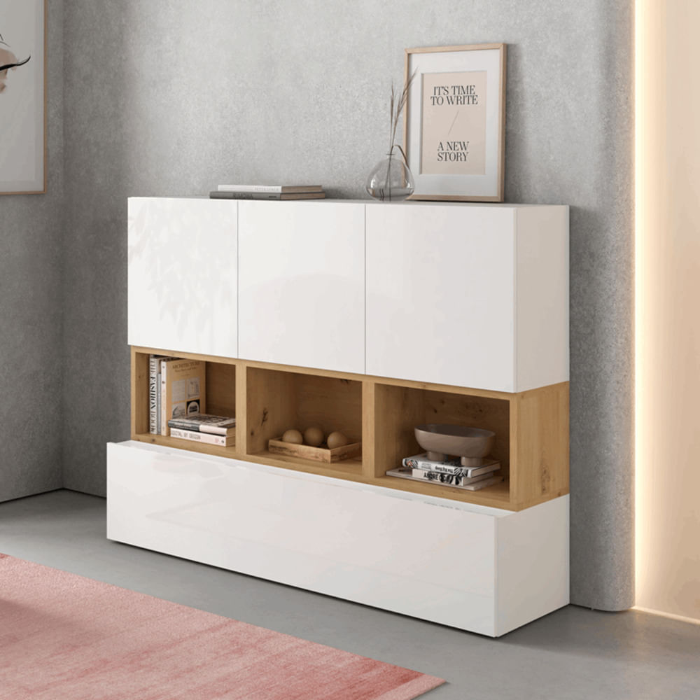 Aparador Recibidor Moderno Charlie color Blanco/Marrón TU MESITA 3 cajones 1 puerta