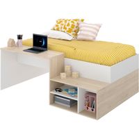 Cama Juvenil 1 Plaza con escritorio y organizador Atila color Blanco/Haya TU MESITA