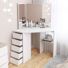 Tocador de Maquillaje Con Espejo Con Taburete Para Dormitorio Blanco -  Promart