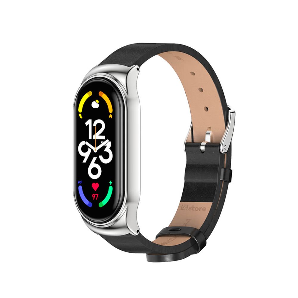 Correa de Cuero Para Xiaomi Mi Band 5 con Marco Metal Diseño