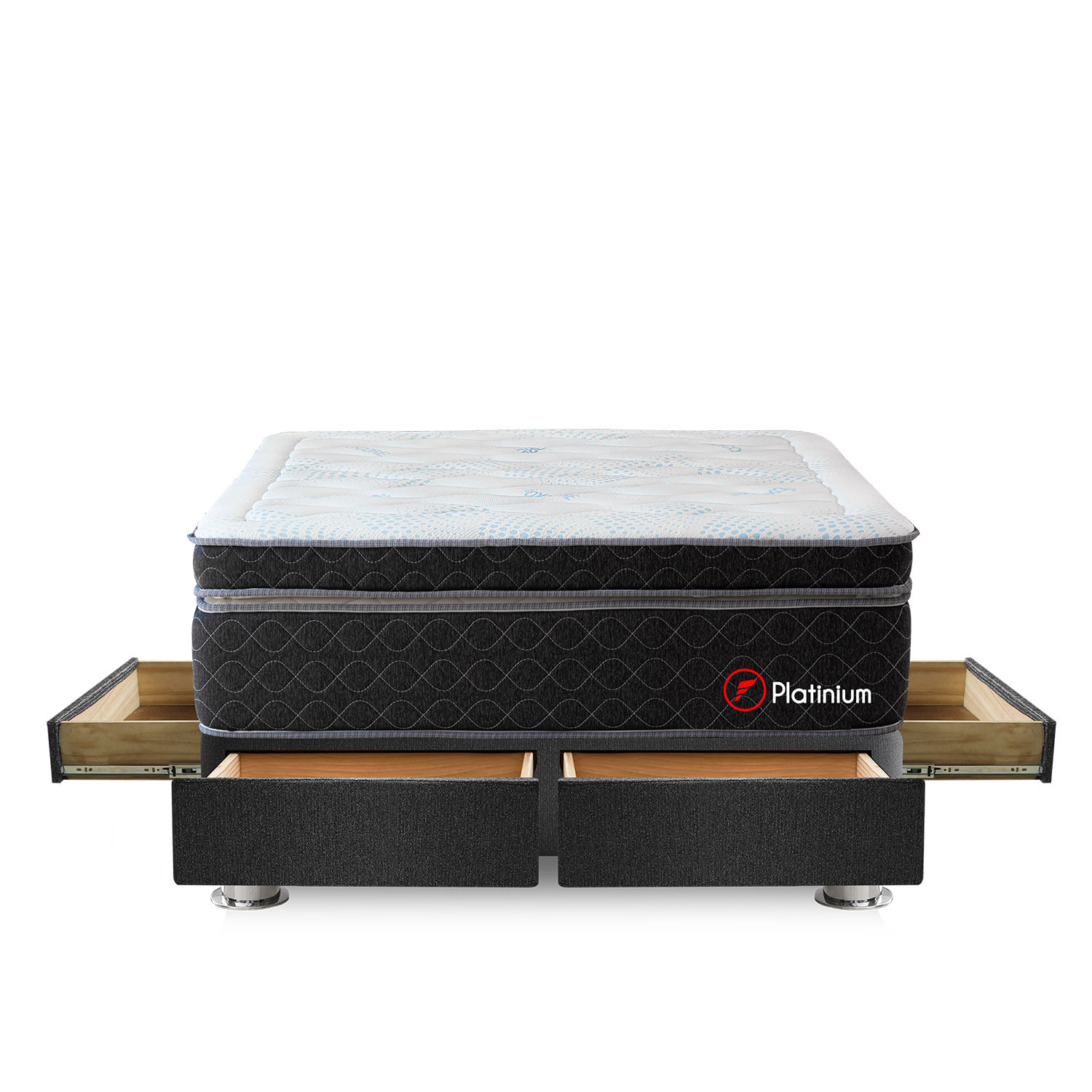 Cama Box Tarima 4 Cajones FORLI Beauty Dream Platinium Pocket Queen + 2 Almohadas + Protector