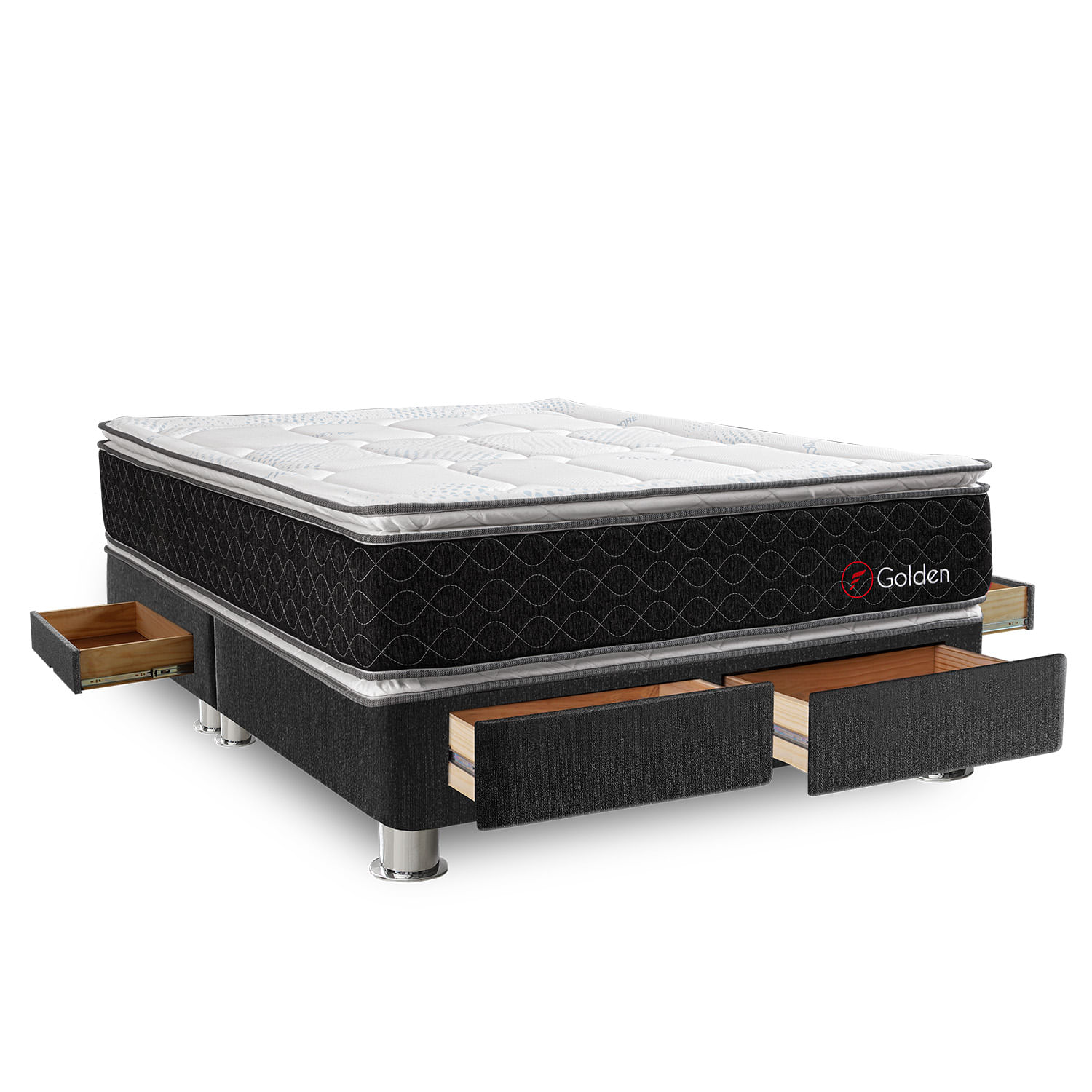 Cama Box Tarima 4 Cajones FORLI Beauty Dream Golden Pocket Queen + 2 Almohadas + Protector