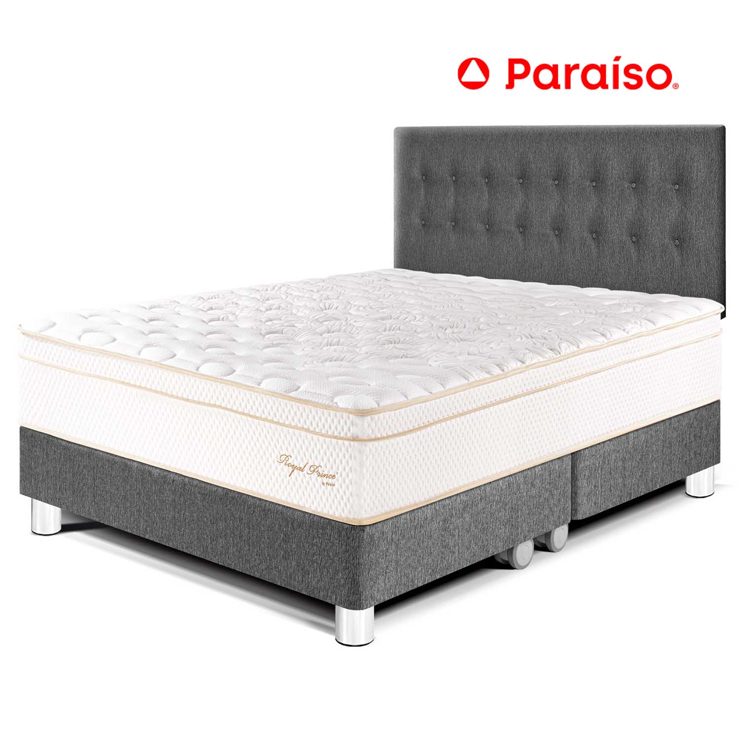 Juego de Dormitorio Paraíso Royal Prince King Acero + 2 almohadas viscoelásticas + protector