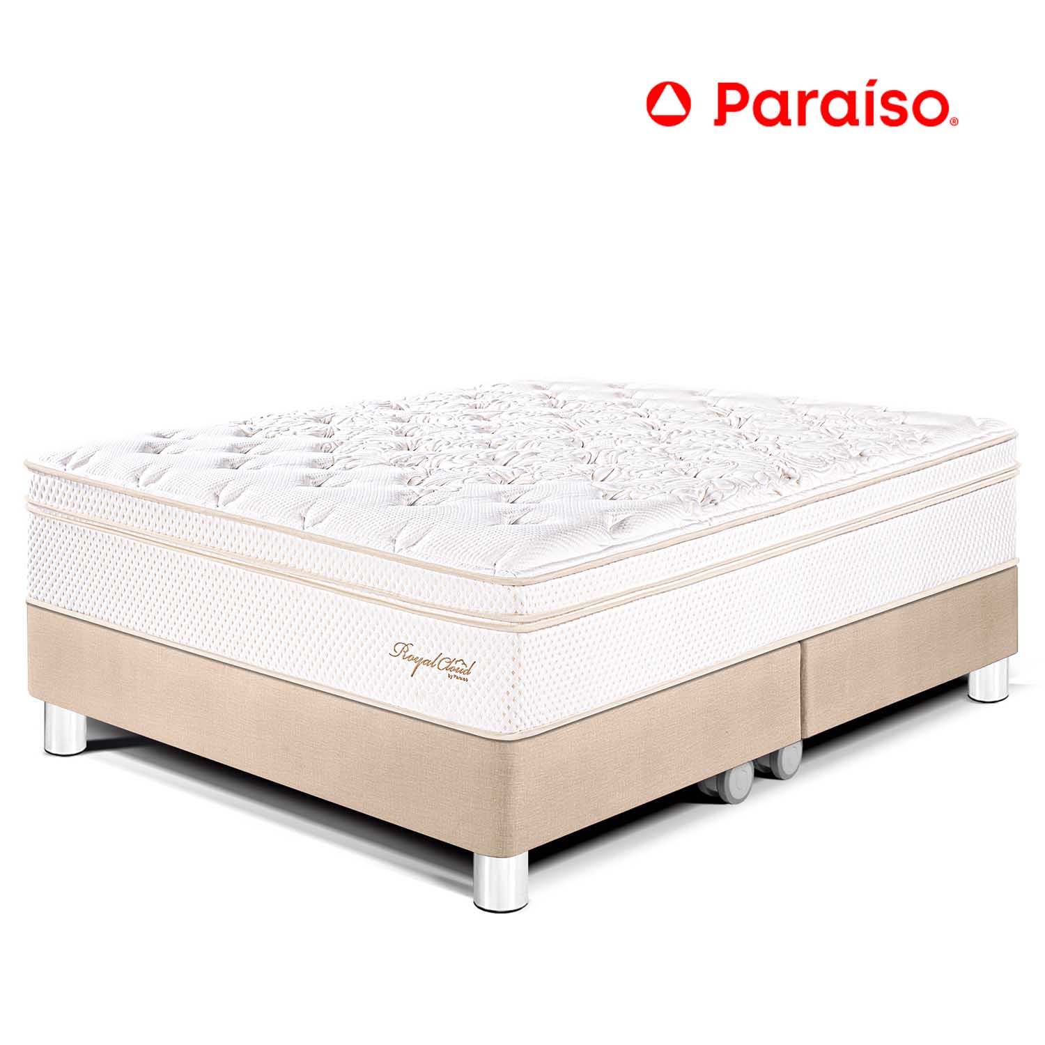 Cama Paraíso Royal Cloud Queen Champagne + 2 almohadas viscoelásticas + protector