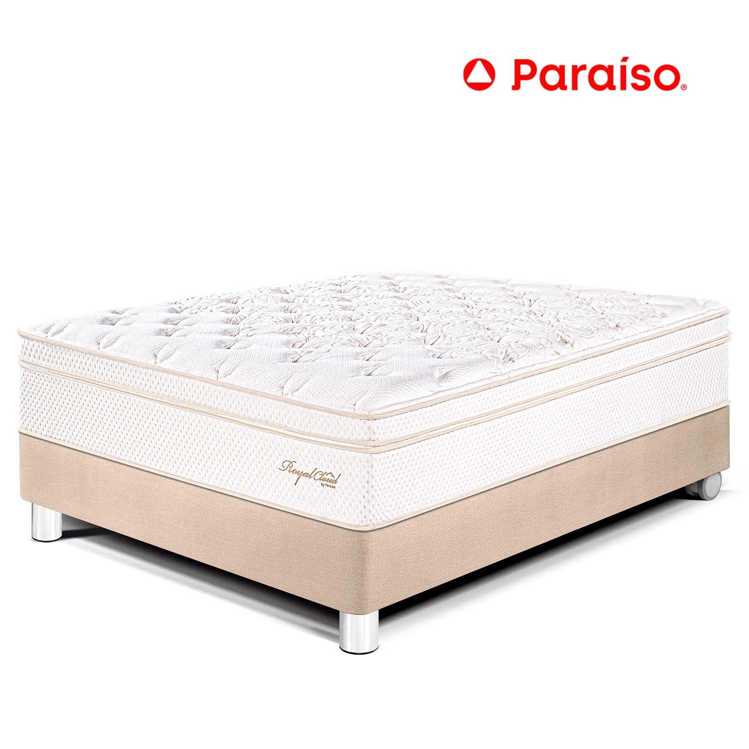 Cama Paraíso Royal Cloud 1.5 Plazas Champagne + 1 almohada viscoelástica + protector
