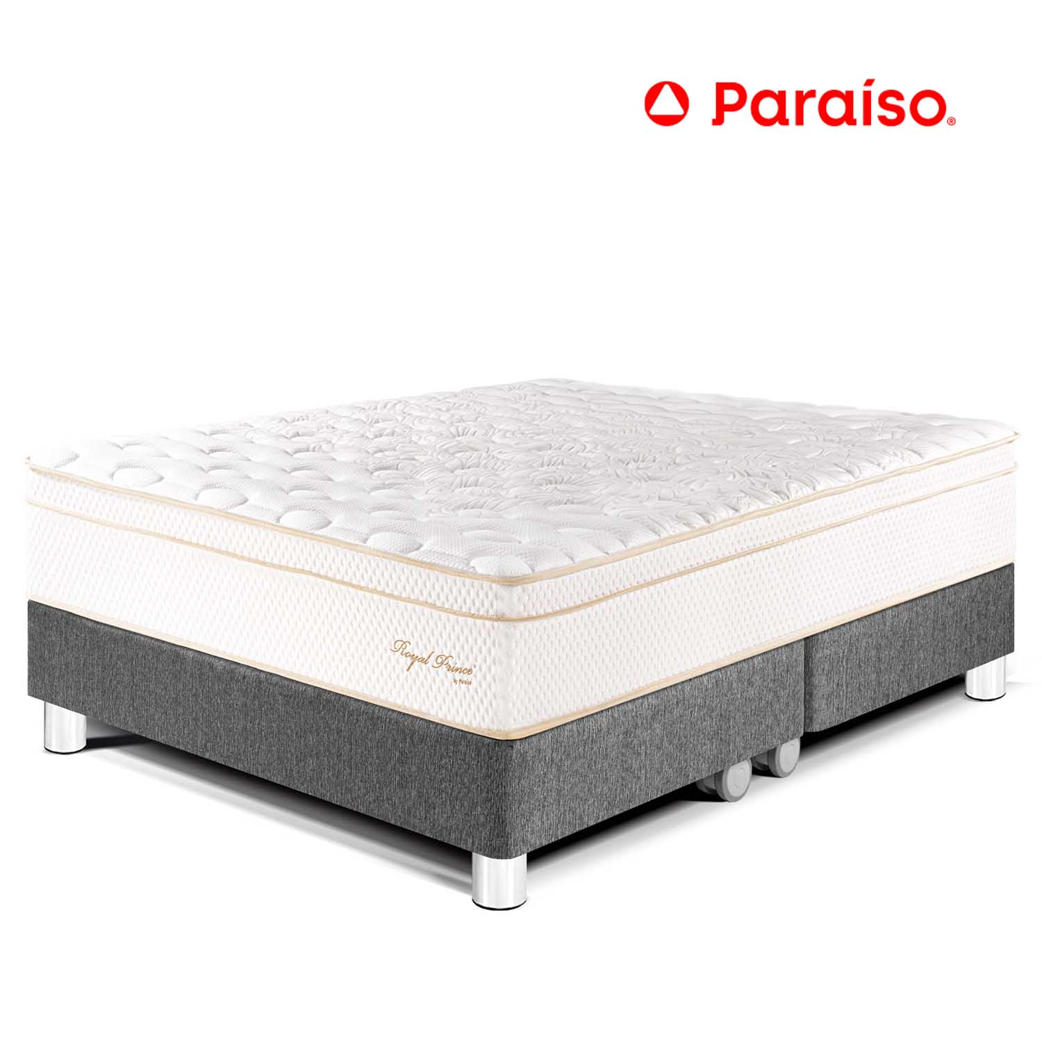 Cama Paraíso Royal Prince King Acero + 2 almohadas viscoelásticas + protector