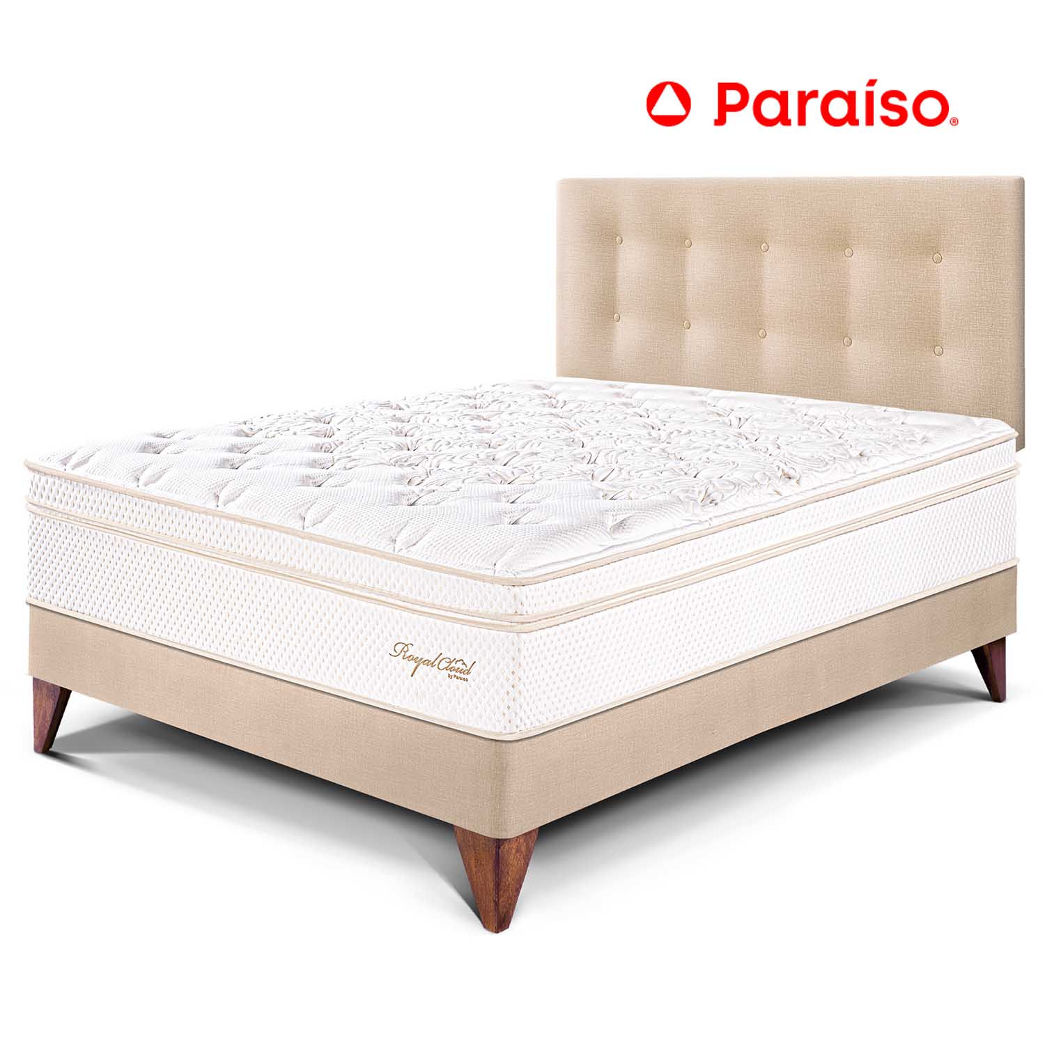 Dormitorio Europeo Royal Cloud 2 Plazas Champagne + 2 almohadas viscoelásticas + protector