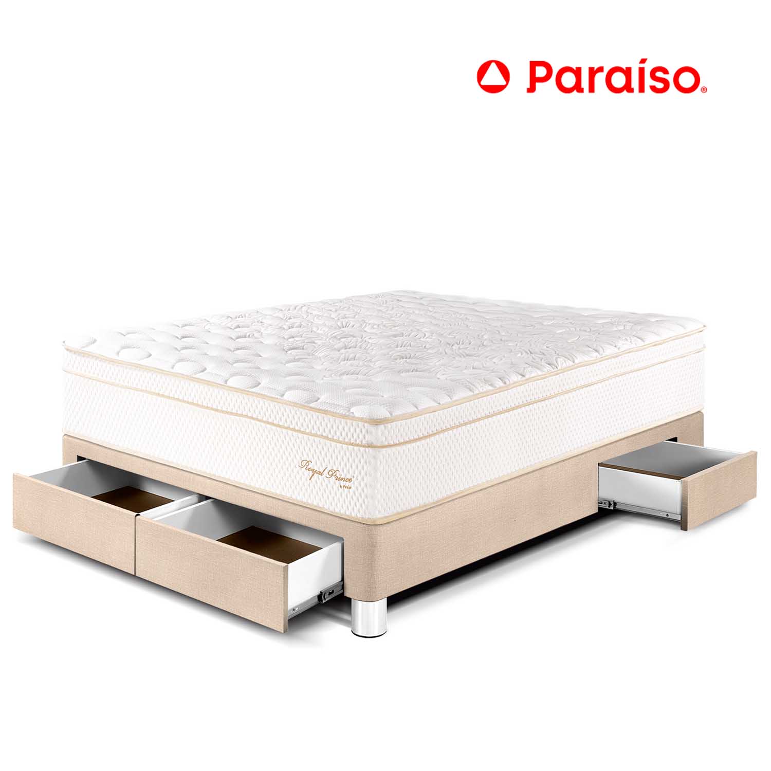 Cama Royal Prince Cajones 2 Plazas Champagne + 2 almohadas viscoelásticas + protector