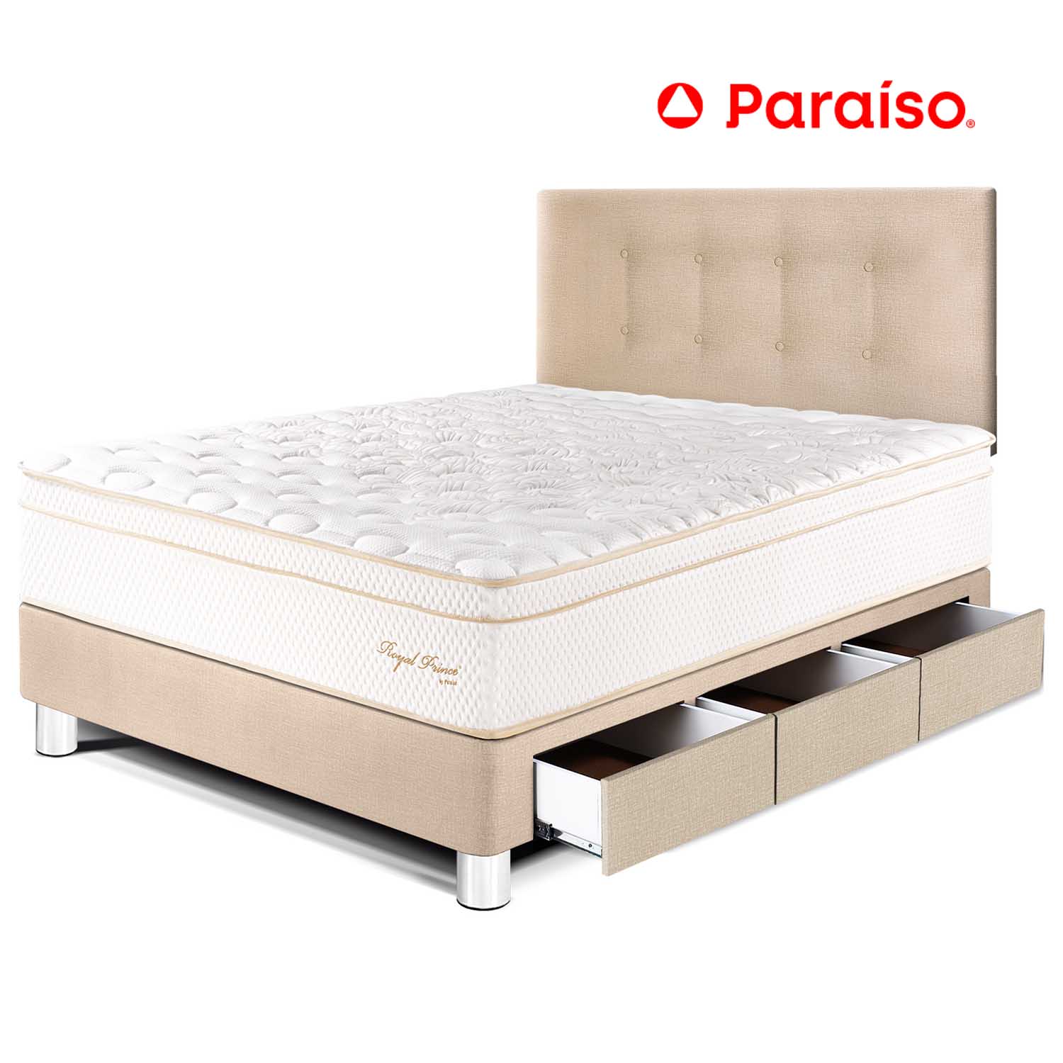 Dormitorio Royal Prince con Cajones 1.5 Plazas Champagne + 1 almohada viscoelástica + protector