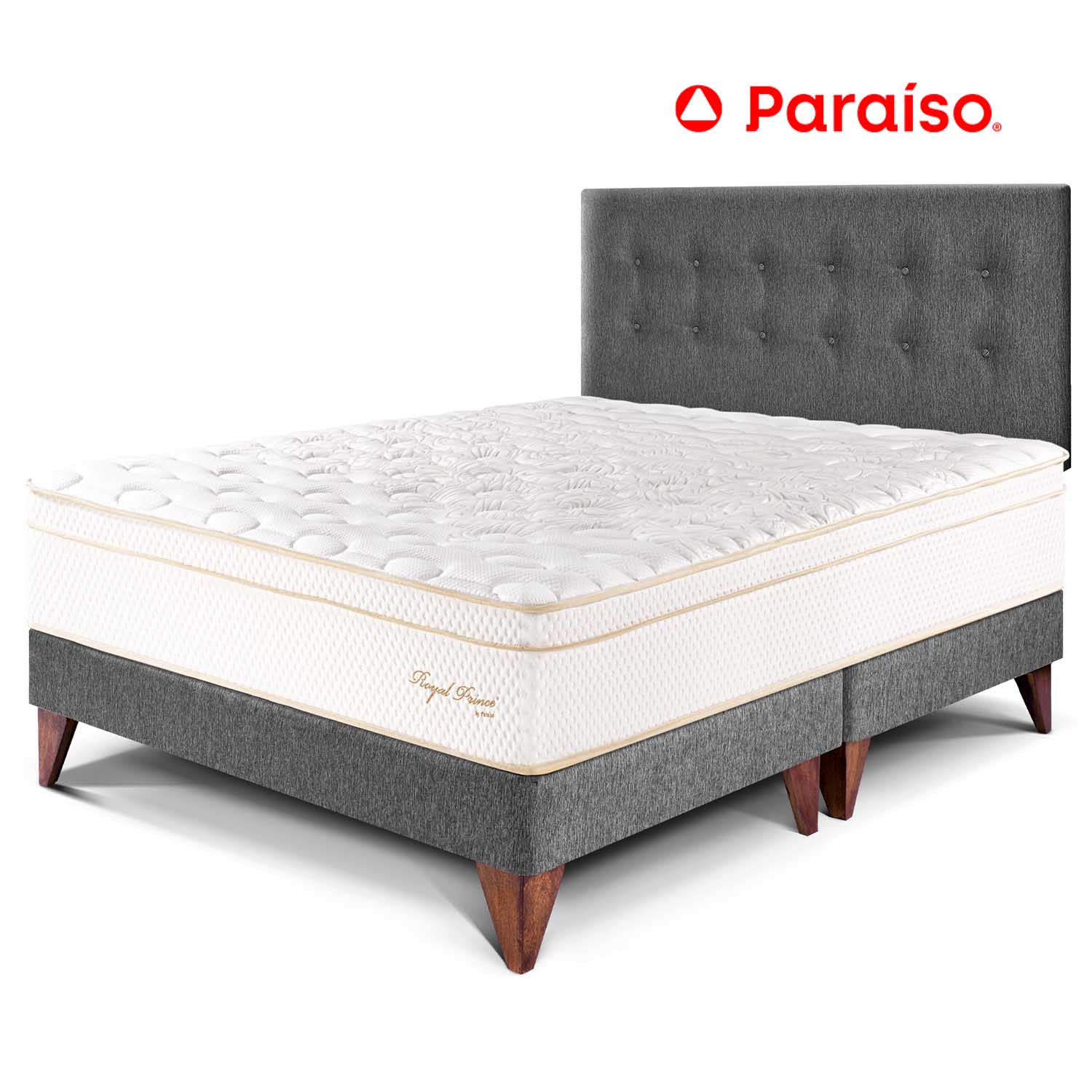 Dormitorio Europeo Royal Prince Queen Gris + 2 almohadas viscoelásticas + protector
