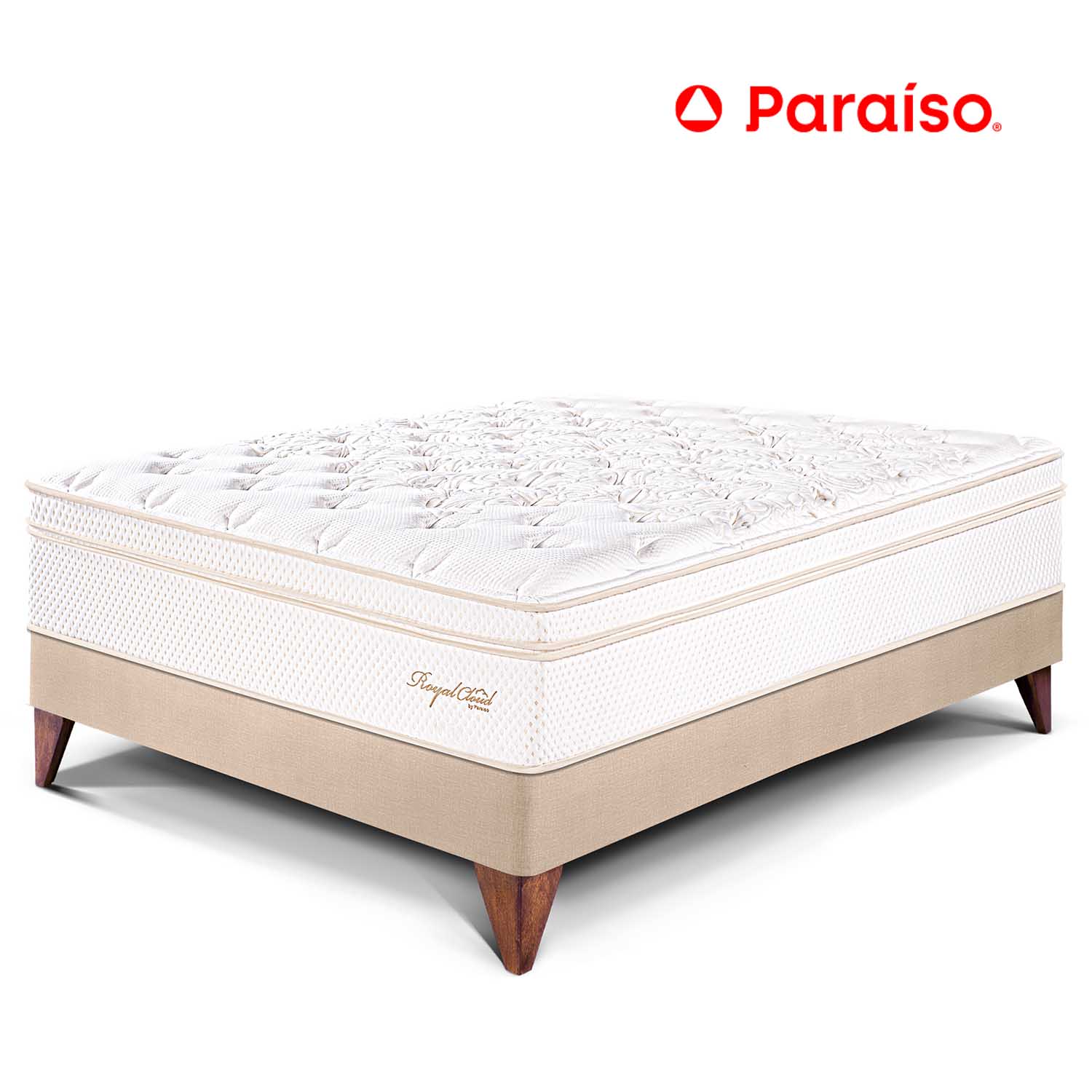 Cama Europea Royal Cloud 2 Plazas Champagne + 2 almohadas viscoelásticas + protector