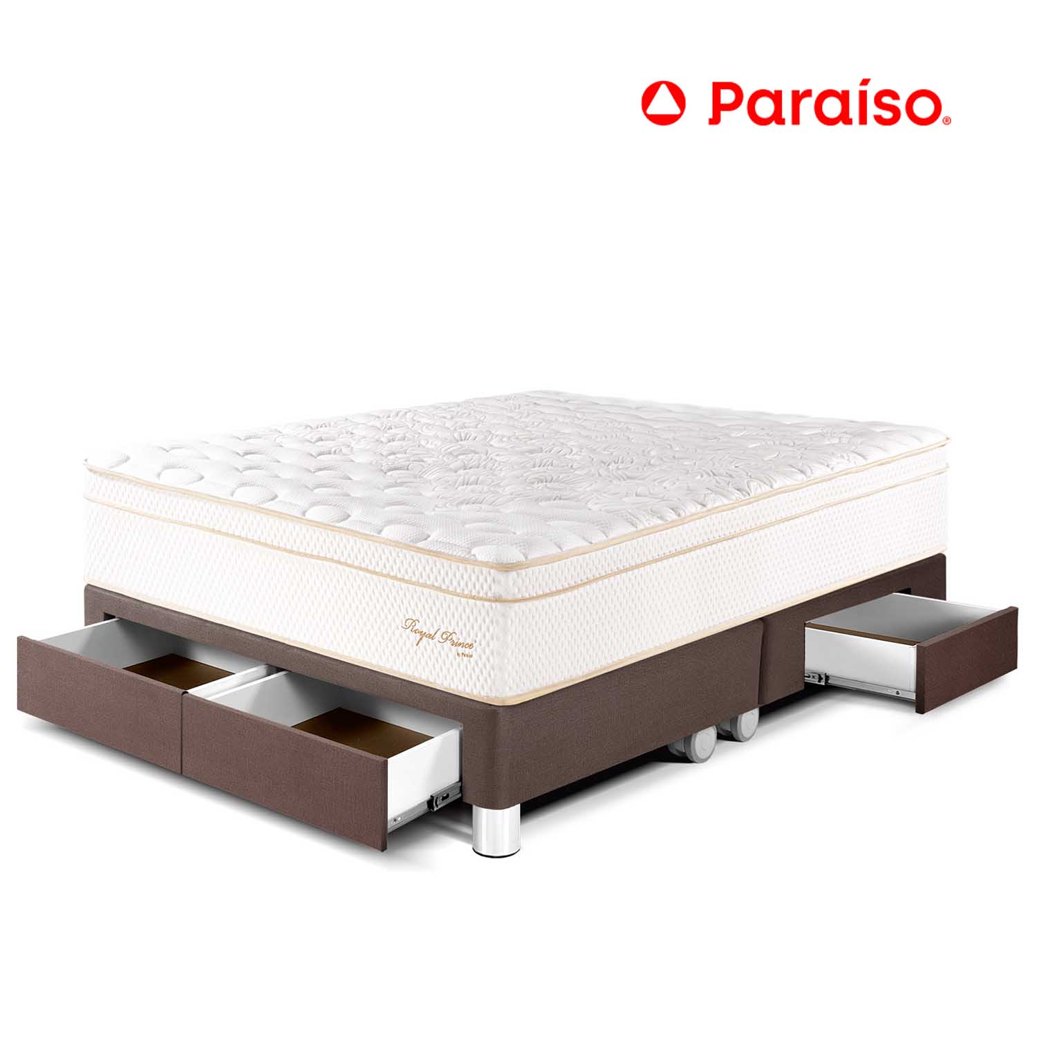 Cama Royal Prince Cajones King Chocolate + 2 almohadas viscoelásticas + protector