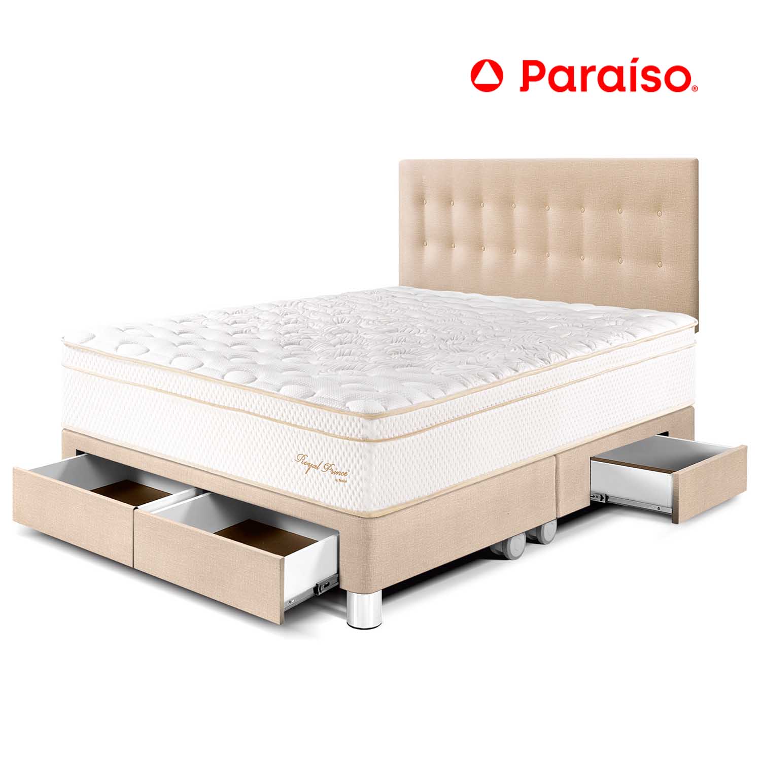 Dormitorio Royal Prince con Cajones King Champagne + 2 almohadas viscoelásticas + protector