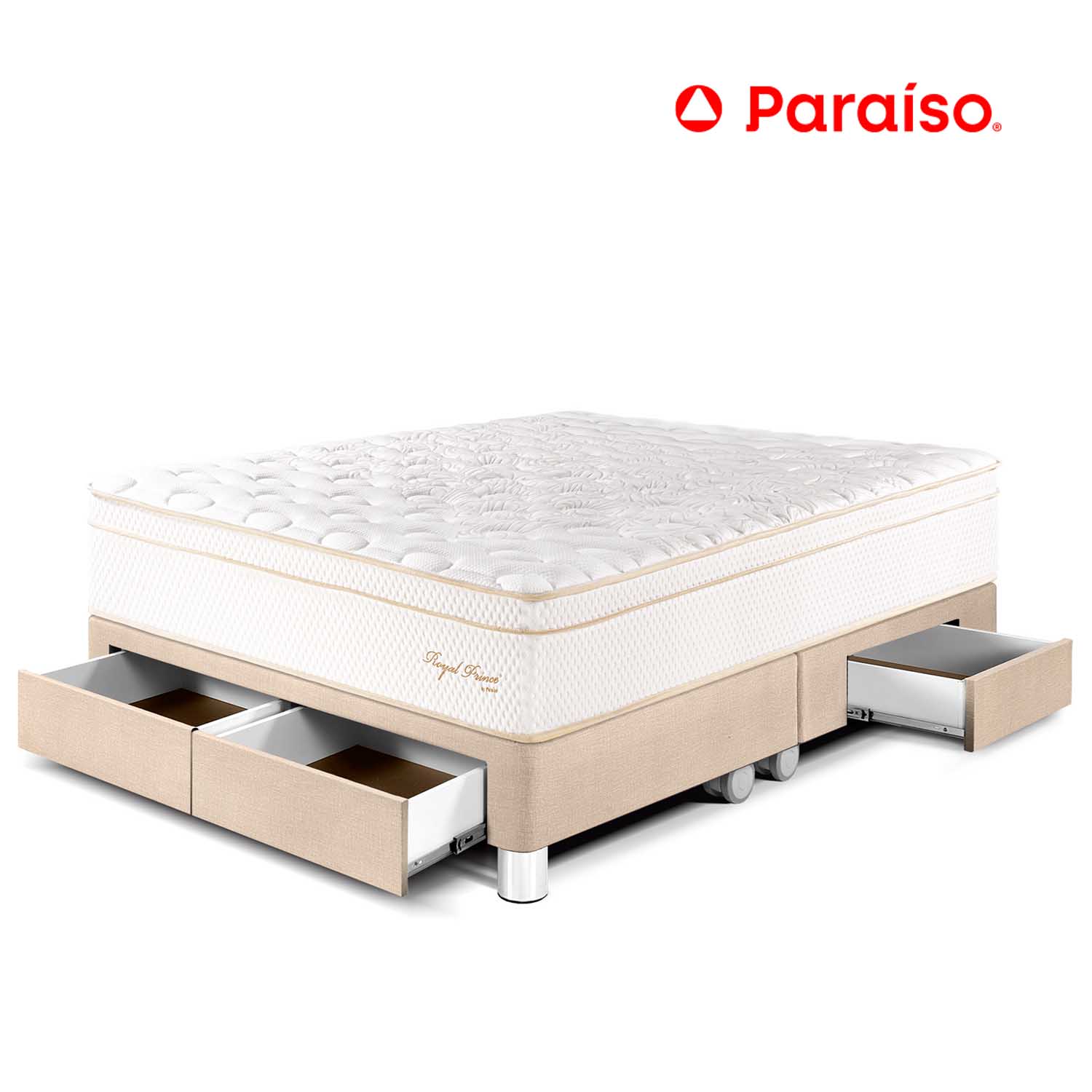 Cama Royal Prince Cajones King Champagne + 2 almohadas viscoelásticas + protector