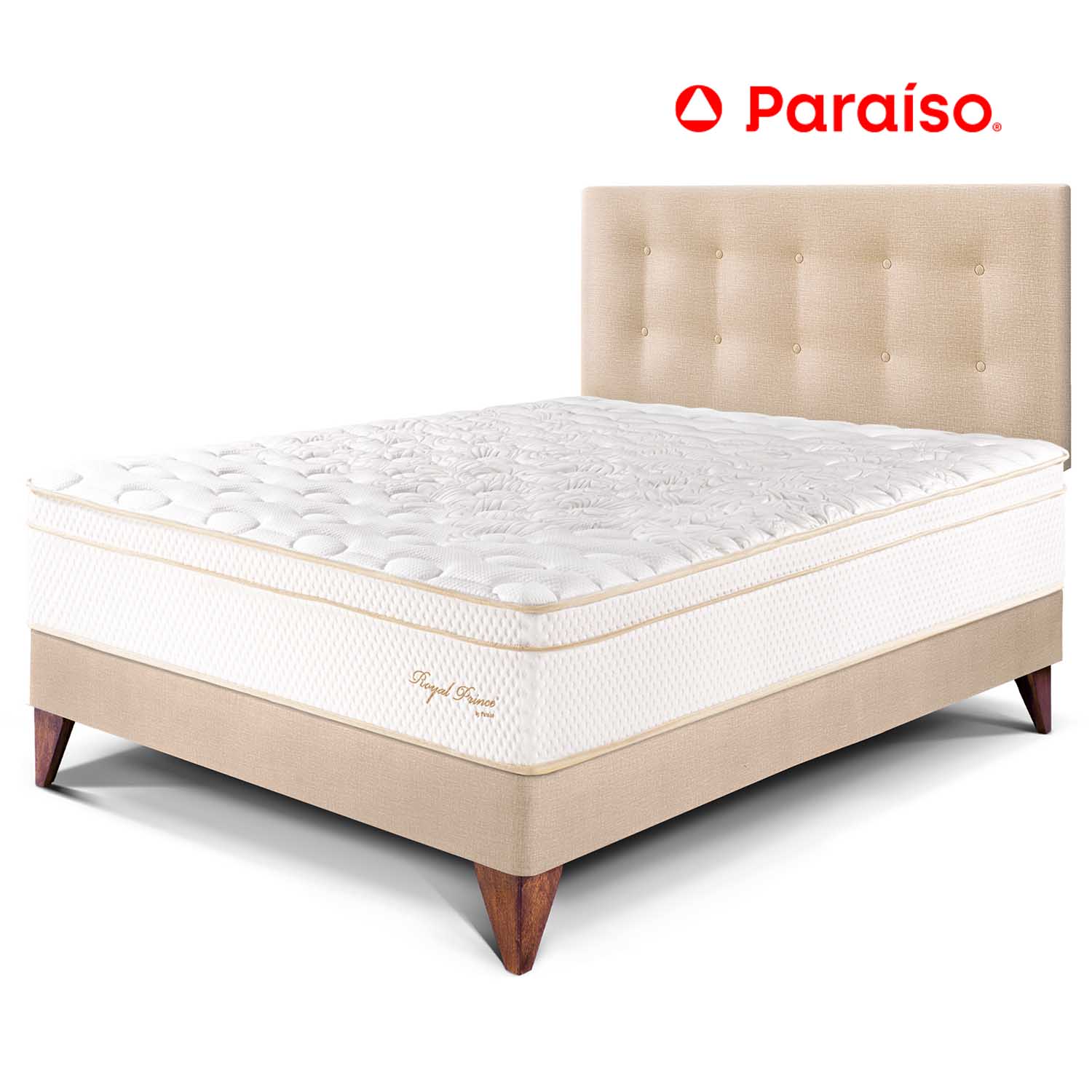 Dormitorio Europeo Royal Prince 2 Plazas Champagne + 2 almohadas viscoelásticas + protector