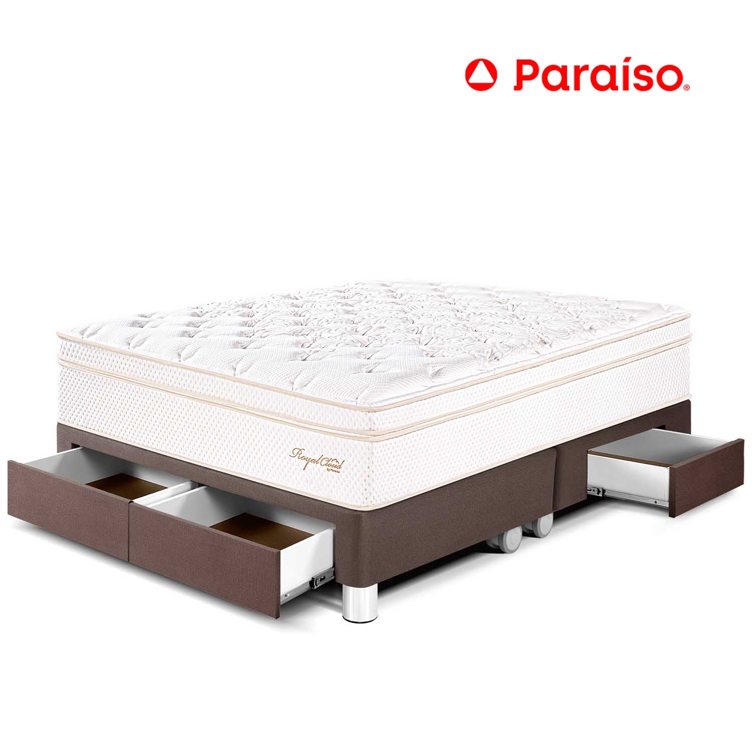 Cama Royal Cloud Cajones King Chocolate + 2 almohadas viscoelásticas + protector